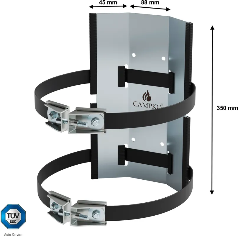 CAMPKO Gasflaschen Halter Set Edelstahl für Ø 300mm Gasflaschen inklusive 2x Spannband und 2x Spannschloss Bestseller