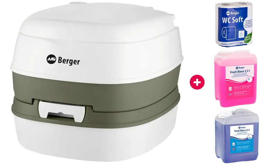 Berger Nolira Comfort Mobil WC Starter-Set mit Campingtoilette, Toilettenpapier und Sanitärflüssigkeiten Sonderaktion