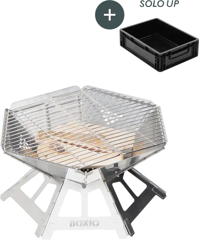 Begrenztes Angebot Boxio Fire Set Feuerschale mit Grillrost und Solo Up Eurobox
