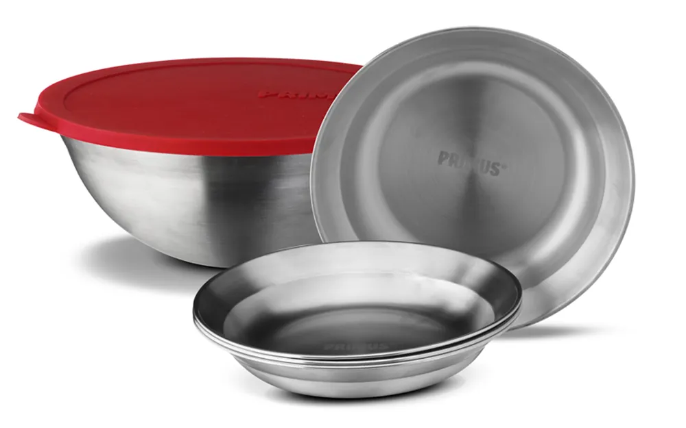 Kracherpreis Primus CampFire Serving Kit Camping Geschirrset aus Edelstahl mit Silikondeckel 6-teilig
