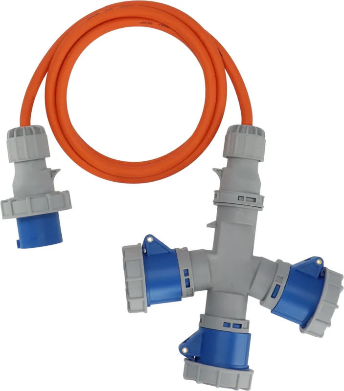 Markenprodukt CEE Verlängerungskabel 3-fach Verteiler 230 V 16 A IP67 für 3 Geräte