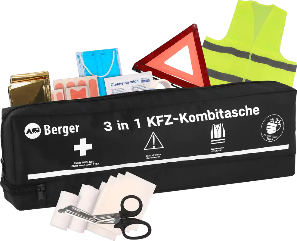 Zertifiziert Berger CampCare 3-in-1 Kfz Kombitasche