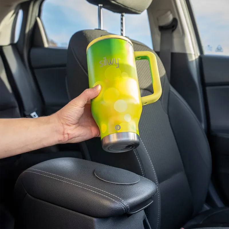 Preis Gesenkt Silwy Magnet Tumbler Isolierbecher aus Edelstahl mit Griff und Metall-Nano-Gel-Pad 900 ml