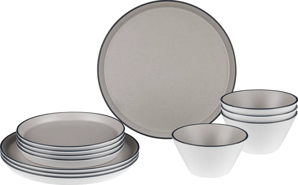 Brunner Midday Iconic Compack Geschirrset extra flach stapelbar Porzellan-Touch Antirutsch 12-teilig Begrenztes Angebot