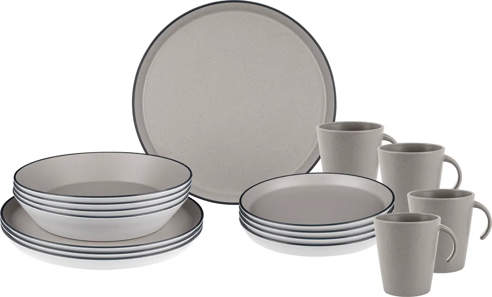 Heißes Angebot Brunner Lunch Box Iconic Compack Melamin Geschirrset extra flach stapelbar Antirutsch, BPA-frei und bruchunempfindlich 16-teilig