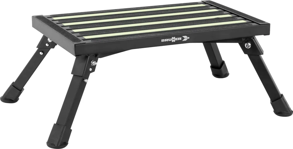 Brunner Go Step Black Fluo Aluminium Wohnmobilstufe mit Antirutschfläche und Fluostreifen 48 x 30 x 23 cm schwarz Zertifiziert