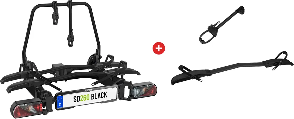 Eufab SD260 Flügeltür Kupplungs-Fahrradträger inkl. Erweiterungsschiene für 3 Fahrräder E-Bike geeignet schwarz Mega-Angebot