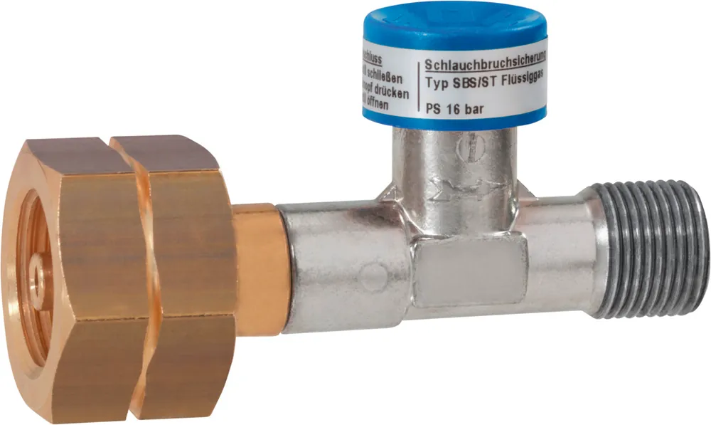 Markenprodukt GOK Schlauchbruchsicherung Hochdruck Typ SBS/ST Anschlüsse Kombinationsanschluss x G 3/8 LH-KN für Gasflaschen 10 bar