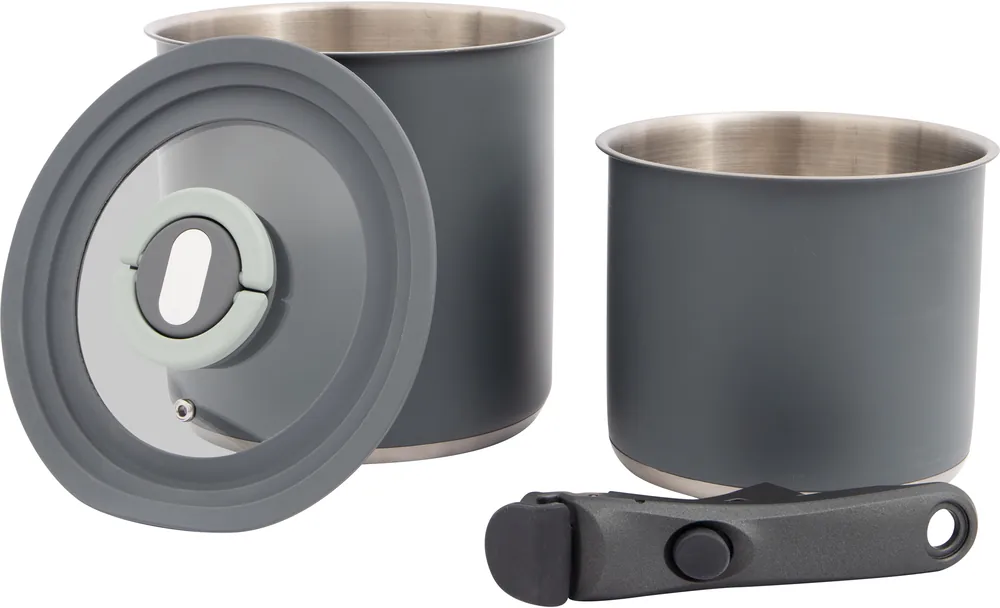 Bo-Camp Swift Topfset Edelstahl mit Glasdeckeln und abnehmbarem Griff 2-teilig Kracherpreis