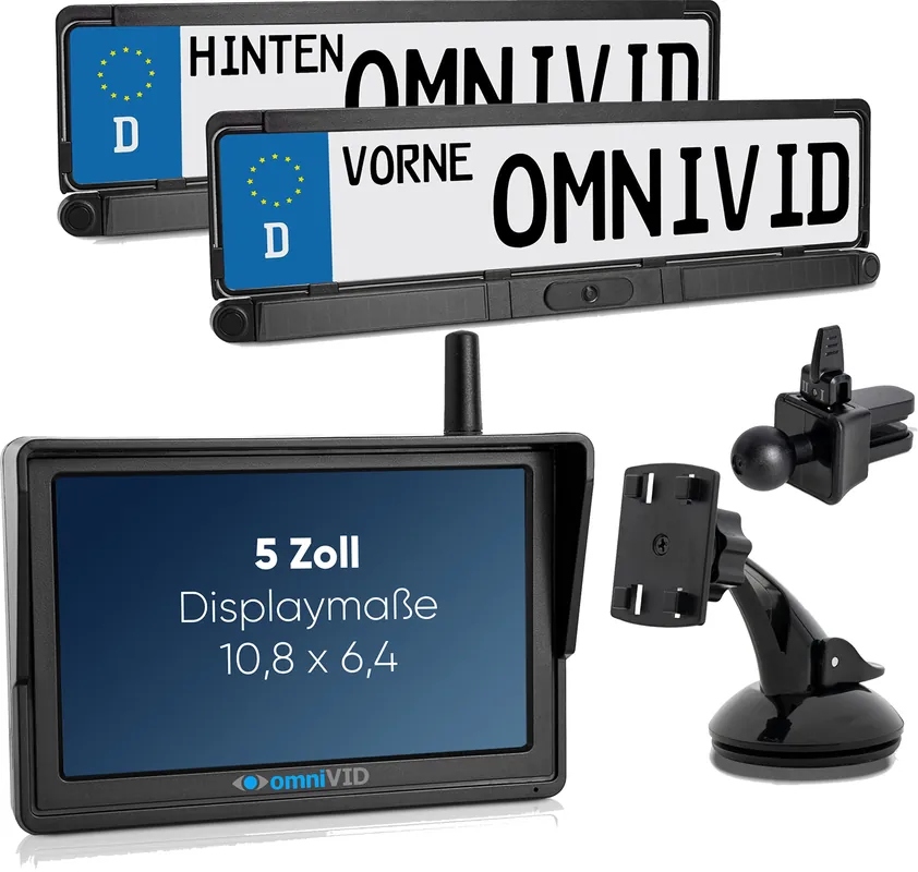 omniVID Solar6 DUO kabelloses Solar-Rückfahrvideosystem mit 2 Kameras und 5-Zoll-Monitor Sofort Bestellen