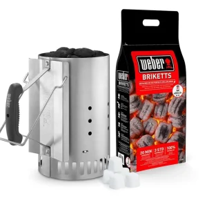 Sofort Bestellen WEBER Anzünd-Set Anzündkamin + 6 Anzündwürfel + 2 kg Briketts