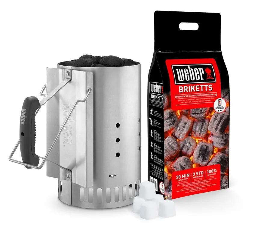 Sofort Bestellen WEBER Anzünd-Set Anzündkamin + 6 Anzündwürfel + 2 kg Briketts
