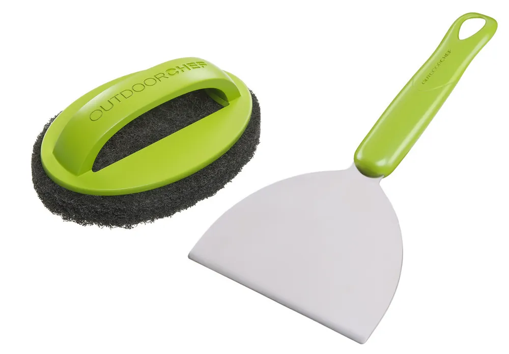 OUTDOORCHEF Plancha Reinigungs-Set Edelstahl-Schaber & Schwamm Nur Für Kurze Zeit