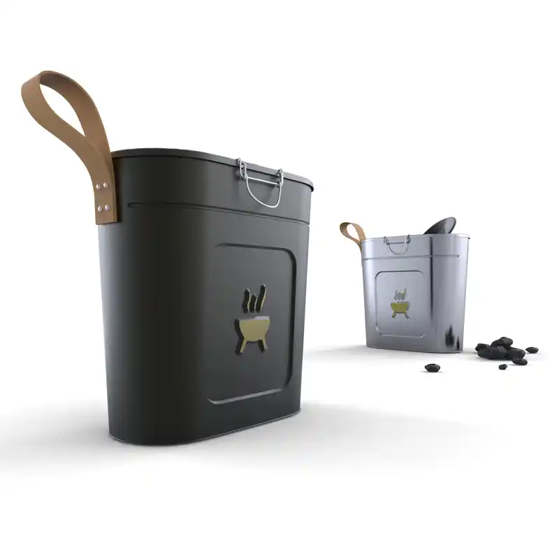 AB Coal Guard Black Kohle-Eimer schwarz mit Leder-Griff Schneller Versand