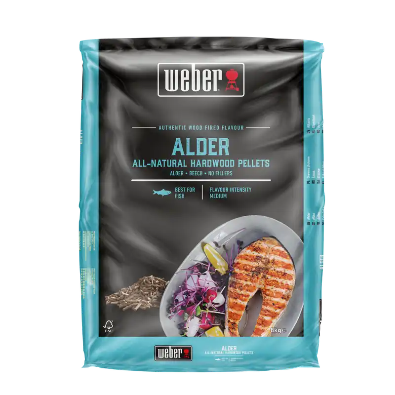 Markenprodukt WEBER Holzpellets Erle 8 kg Beutel