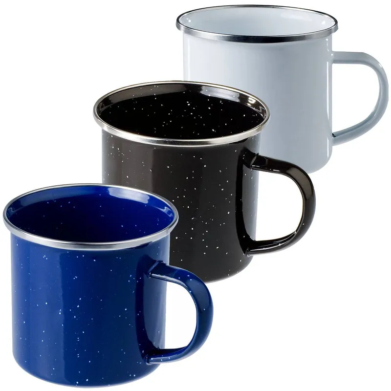 Heißes Angebot Tasse Emaille mit Edelstahlrand versch. Farben