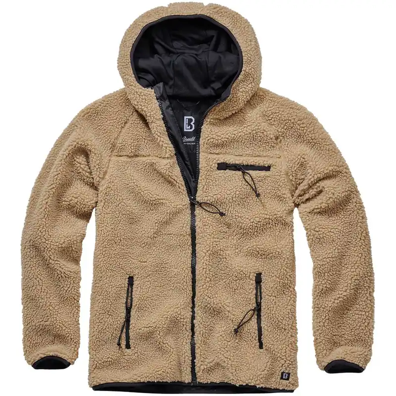 Teddyfleece Worker Jacke mit Kapuze camel Bestpreis