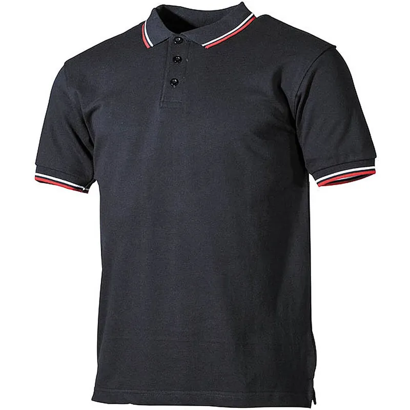 Poloshirt schwarz mit rot-weißen Streifen Schnäppchen