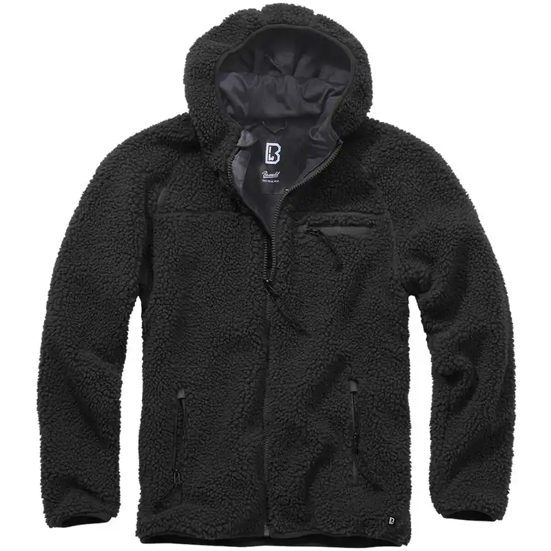 Teddyfleece Worker Jacke mit Kapuze schwarz Schnäppchen