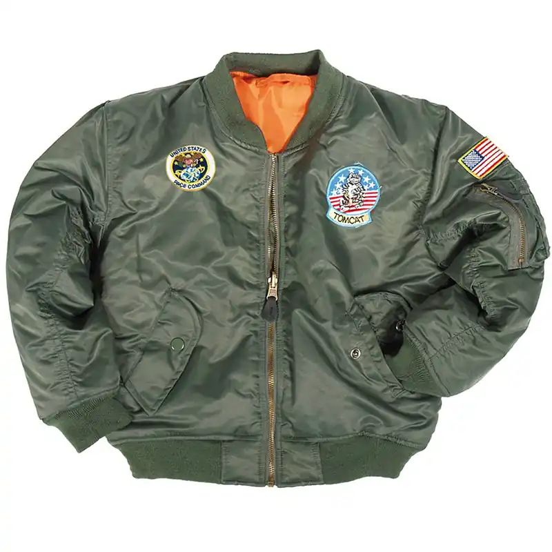 Billig Kinder Fliegerjacke MA1 mit Abzeichen oliv