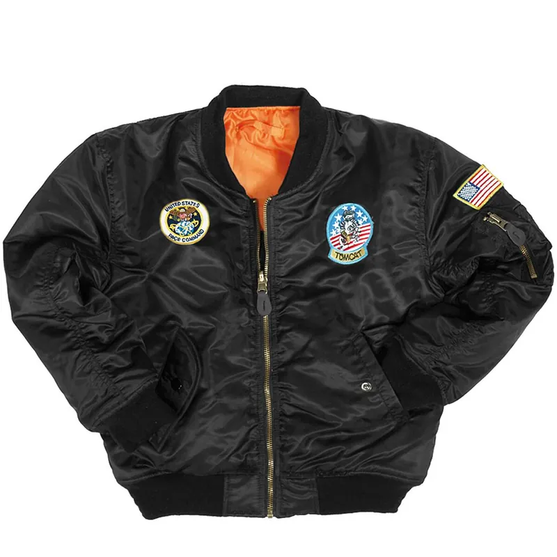 Markenware Kinder Fliegerjacke MA1 mit Abzeichen schwarz