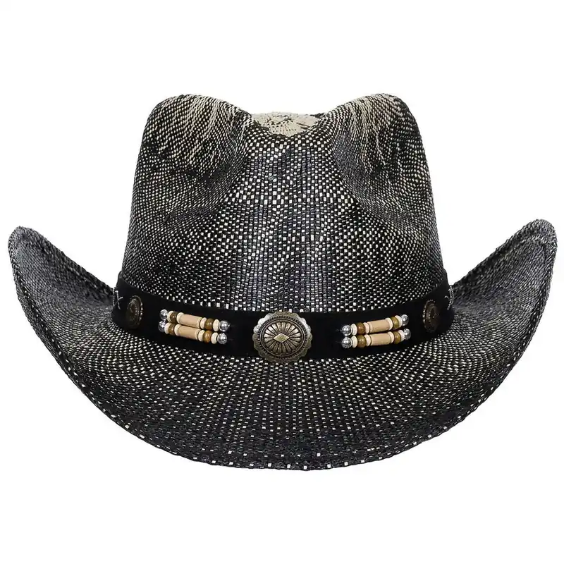 Meistverkauft Strohhut Texas mit Hutband, schwarz/braun