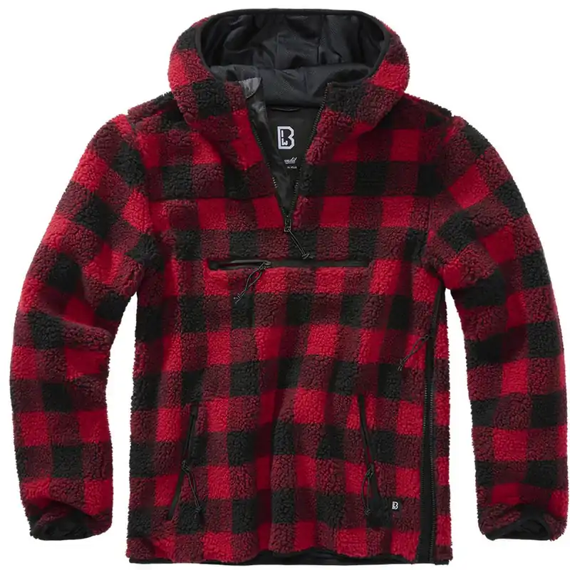 Teddyfleece Pullover mit Kapuze rot-schwarz Neuheit