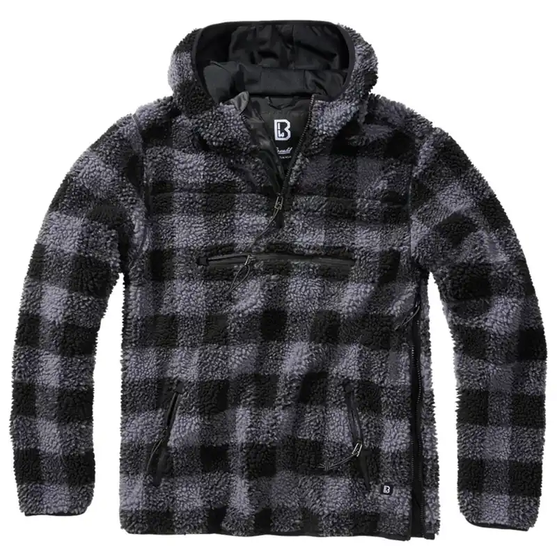Letzte Chance Teddyfleece Pullover mit Kapuze schwarz-grau