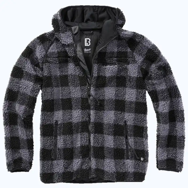 Mega-Angebot Teddyfleece Worker Jacke mit Kapuze schwarz-grau