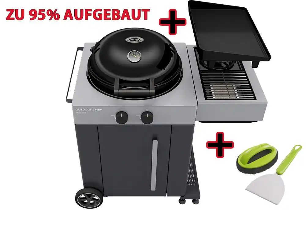 Preisknaller OUTDOORCHEF AROSA 570 G GREY STEEL INKL. BLAZING-/COOKING ZONE + PLANCHA + REINIGUNGSSET