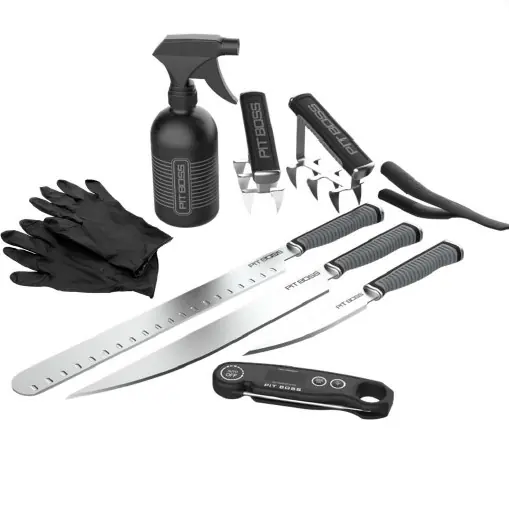 Geprüft Pit Boss Grillbesteckset Grillthermometer Sprühflasche Handschuhe 3 Messer Pulled Pork Gabeln