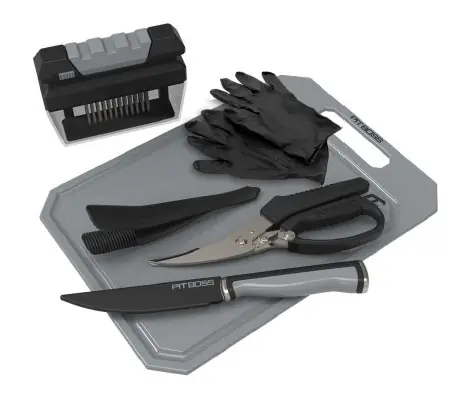 Geprüft Pit Boss Fleischset Schneidebrett Handschuhe Messer Schere Fleischzartmacher