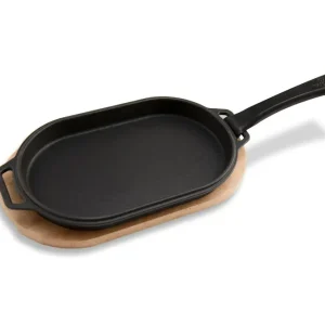 Billig Witt Pizza Bratpfanne Gusseisen Sizzler Pan glatt mit Holzbrett 30x16 cm