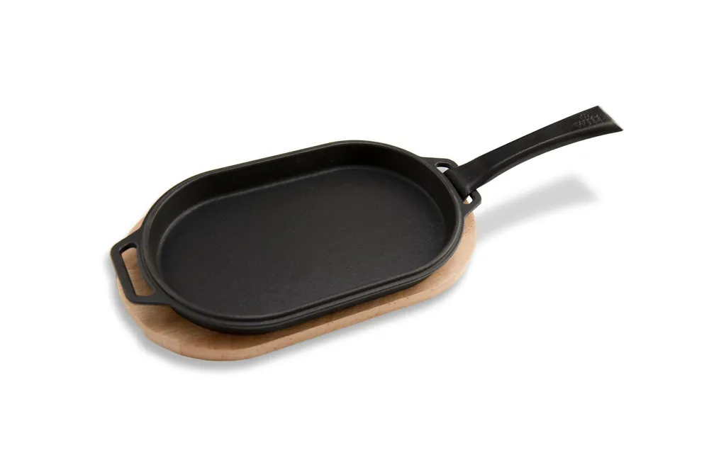 Billig Witt Pizza Bratpfanne Gusseisen Sizzler Pan glatt mit Holzbrett 30x16 cm