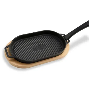 Witt Pizza Bratpfanne Gusseisen Grizzler Pan geriffelt mit Holzbrett 30x16 cm Bestseller